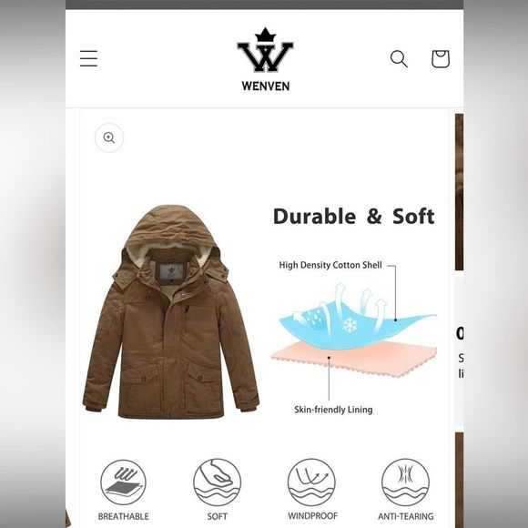 NWT Wenven Winter Cotton Thicken Sherpa Lined Hooded Work Jacket in Brown Size M - Picture 13 of 16